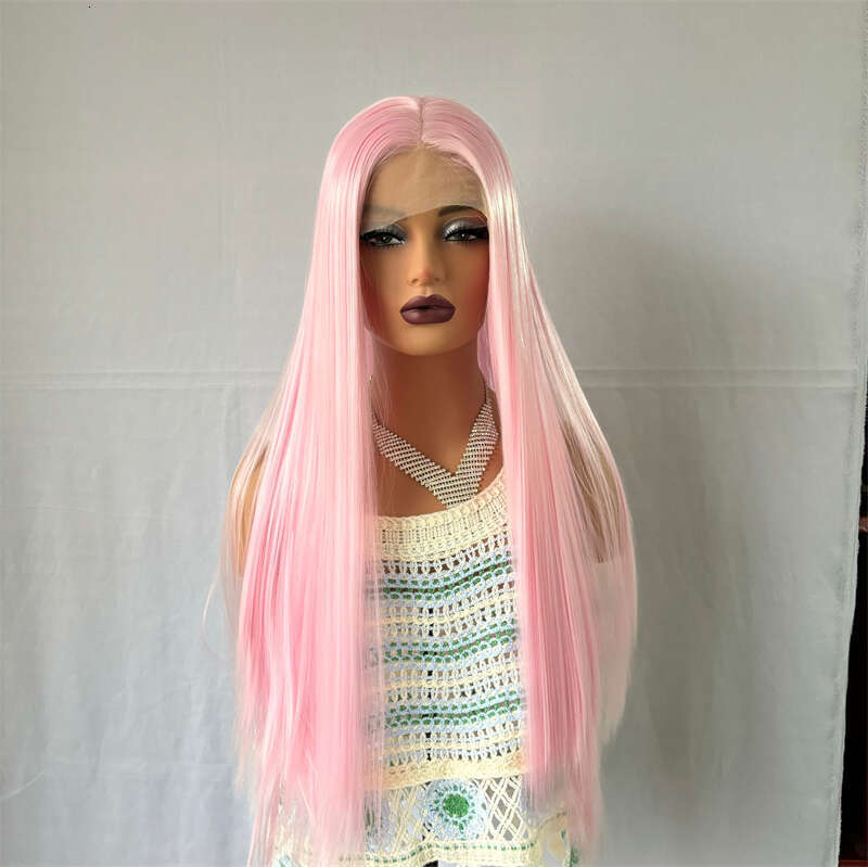Synthetic 30 Inch Super Long Straight Hair HD Transparent Lace Wig Pink Blonde Cospaly Wigs For Woman