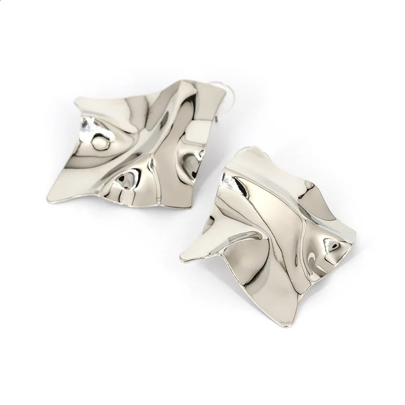 EK2126 Exaggerated Gold Color Irregular Square Shiny Metal Big Drop Earring Rhombus Punk Ear Party Jewelry 240906