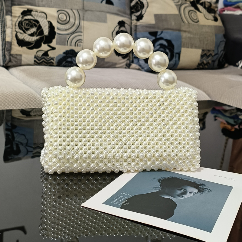 Handmade woven banquet beaded hand-held pearl internet red crossbody bag, female