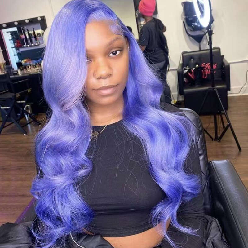 AIMEYA Dark Lavender Long Body Wave Purple Front Wigs For Fashion Women Heat Resistant Synthetic Lace Wig Daily Use