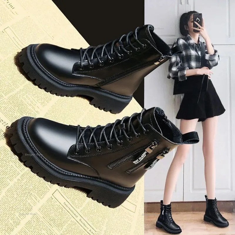 Fashion New 2024 Thick Soled Short Boots Comfortable And Durable Explosive Short Sleeves Trendy And Versatile Black Boots