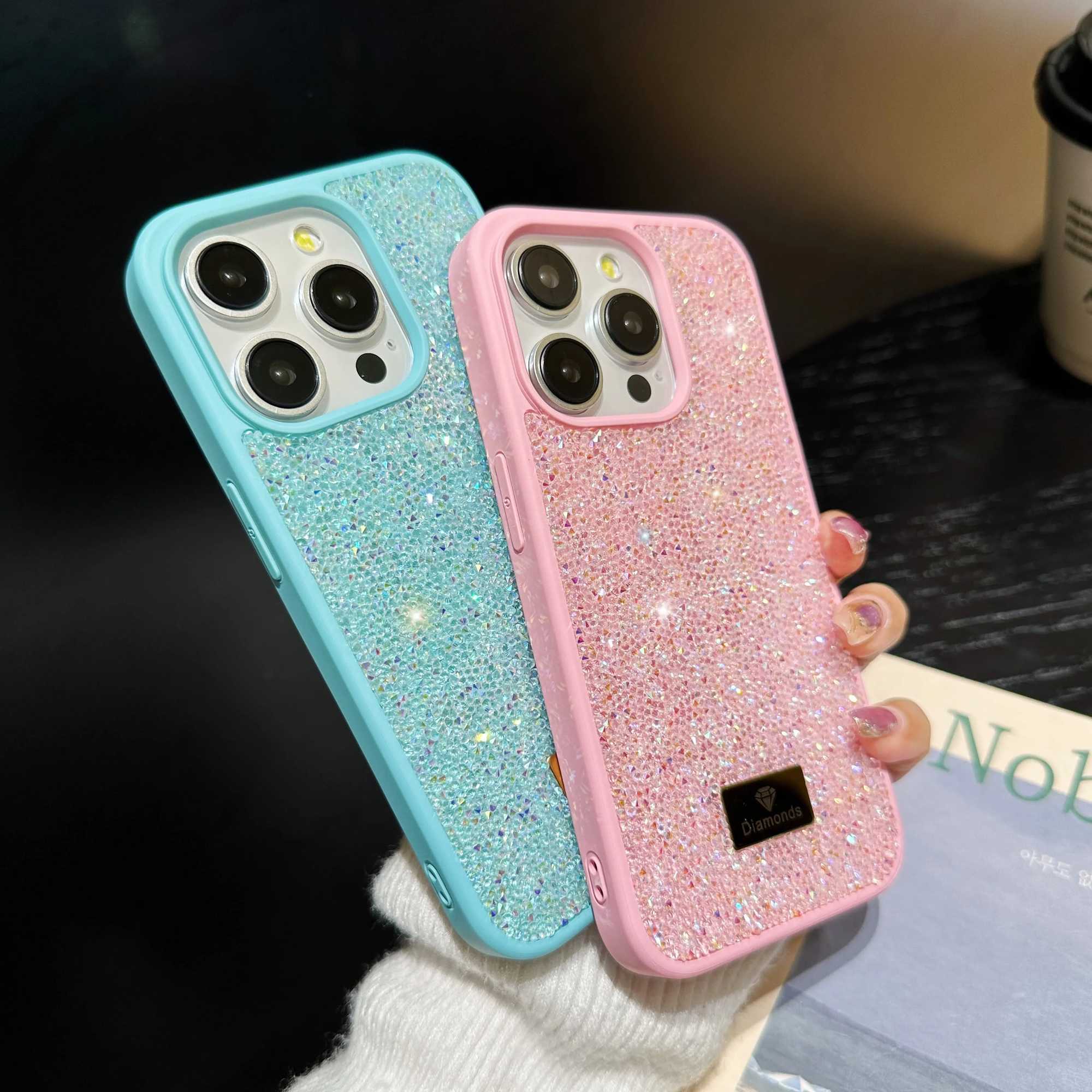 Luxury INS Dazzling Full Covered Zircon Macaroon Color Phone Case for iPhone 16 15 14 11 12 13 Pro Max Plus Back Cover P240914