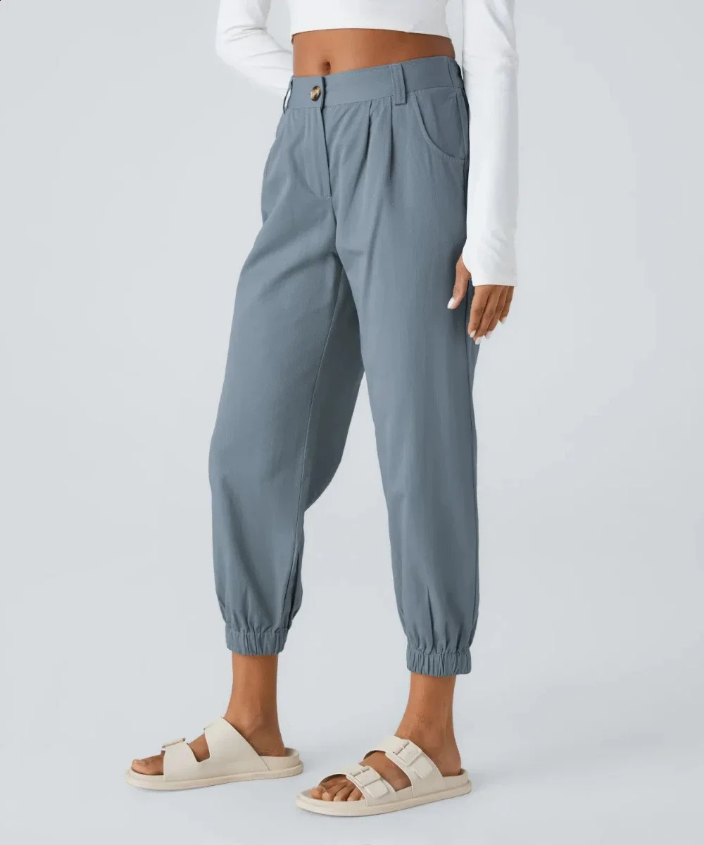 ZTE button zipper side pocket casual cotton jogging 240913