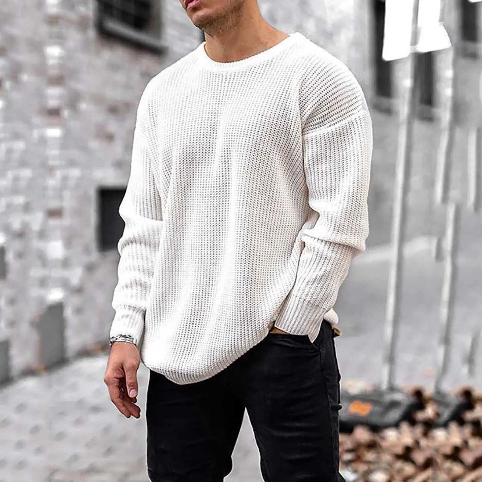 Men Autumn Winter Long Sleeve Solid Sweater Loose Cotton Sweater Pullovers Men High Elasticity Fashion Male Pullover Z240921