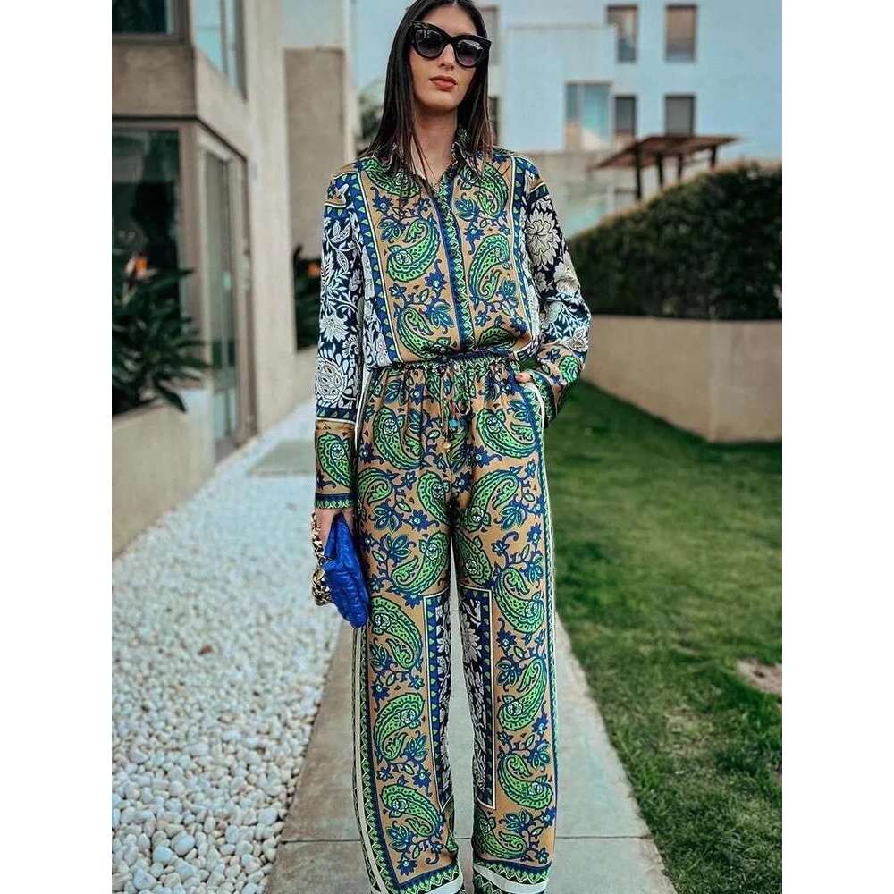 Fashion Women's Print Pama Set 2 Pieces With Pants Spring Ladies Sleepwear Long Sleeve Pijama Women Can Be Wear Outside 2024