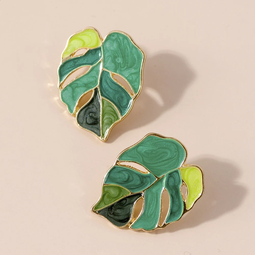 Lost Lady Plant Green Leaf Enamel Drop Earrings for Women Spring Fashion Statement Wholesale jewelry Paty Gifts Bijoux 240906
