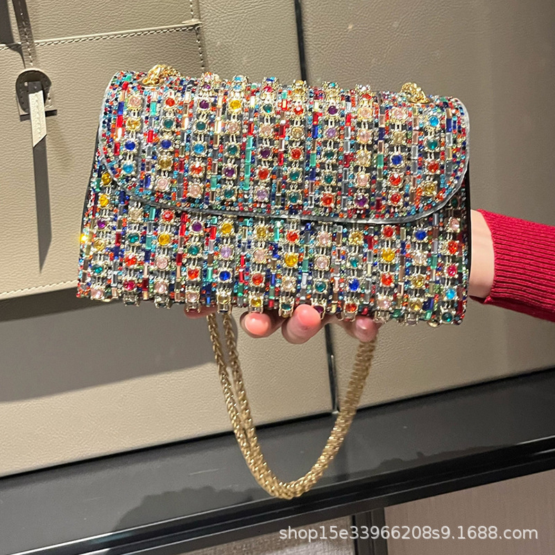2024 New Celebrity Crossbody Evening Fashionable Diamond Inlaid with High Quality and Exquisite Square Women's Handheld Bag