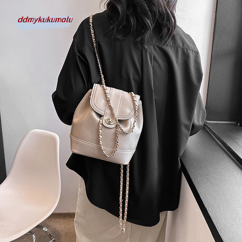 Fashionable and versatile black small fragrance chain backpack, women's Instagram outdoor niche single shoulder bag H726#38 04d29