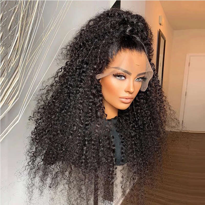 High Density Kinky Curly Glueless 5% Human Hair Lace Front Wig For Black Women Pre Plucked Natural Haire