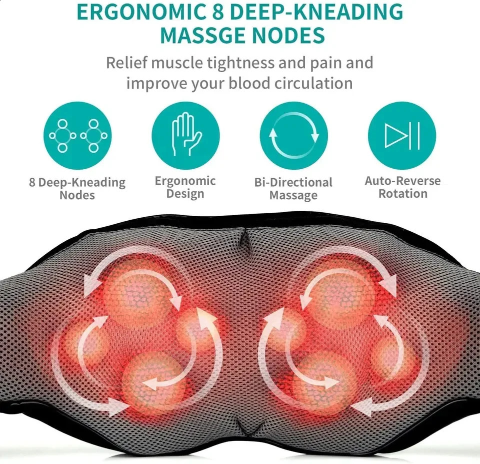 Heated neck and back massager electric deep tissue kneading and massage pillow for shoulders back and neck muscle ww 240919