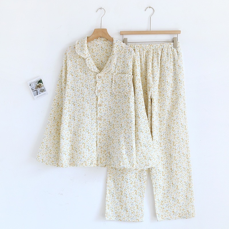 100% Cotton Gauze Women Pamas 2024 New Spring/Autumn Sleepwear Female 2 Piece Set Nightwear Lady Pyjamas Loungewear