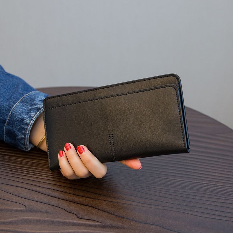 Ins minimalist ultra-thin long women's PU 2024 new style temperament buckle multi card soft leather wallet