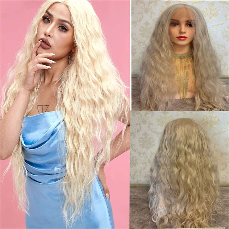 26 Inches White Hair Wigs For Women Ash Blonde Ombre Synthetic Natural Wavy Long Heat Resistant Curly Wig Cosplay