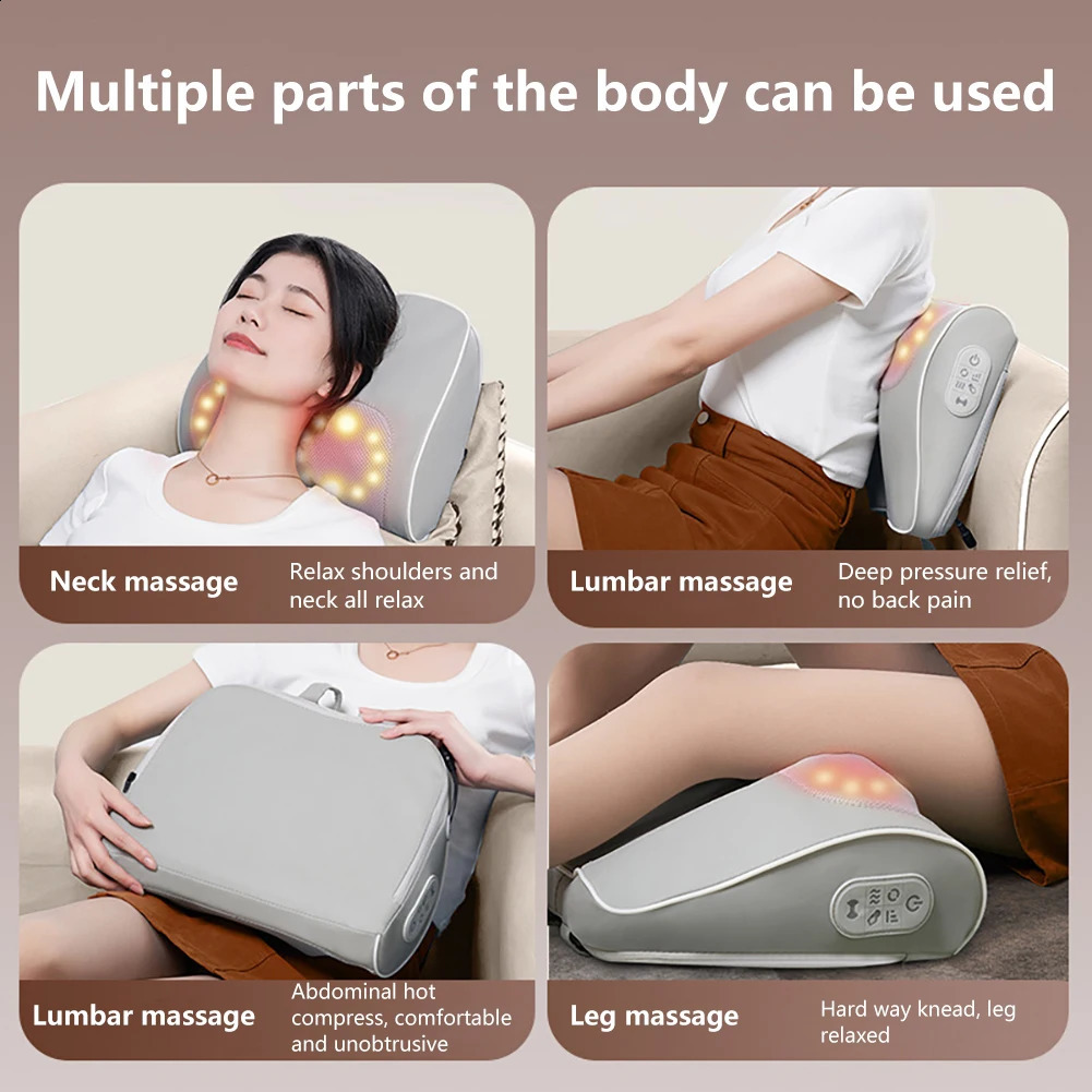 Multi functional massage pillow 3-level relaxation massage pillow vibrator electric neck and shoulder heating kneading massage pillow 240914