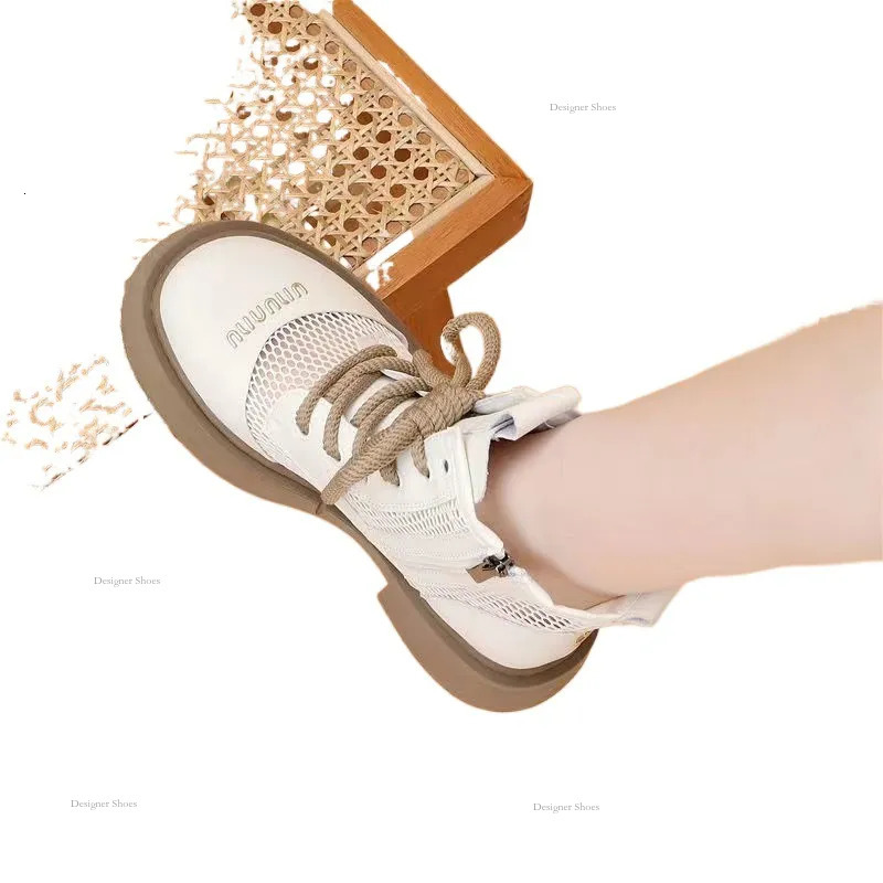 New 2024 Summer Mesh Martin Boots Womens Hollow Mid Heel Short Boots Thin Breathable Thick Sole Lace Cool Boots