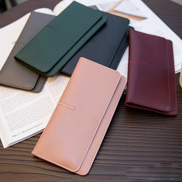 Ins minimalist ultra-thin long women's PU 2024 new style temperament buckle multi card soft leather wallet
