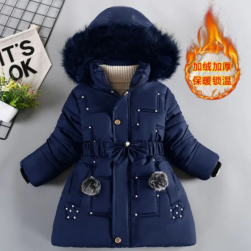 Winter Jacket Girls Parkas Green Hooded Children Thicken Warm Coat Cotton Padded Clothes Snow Wear For Kids 240905