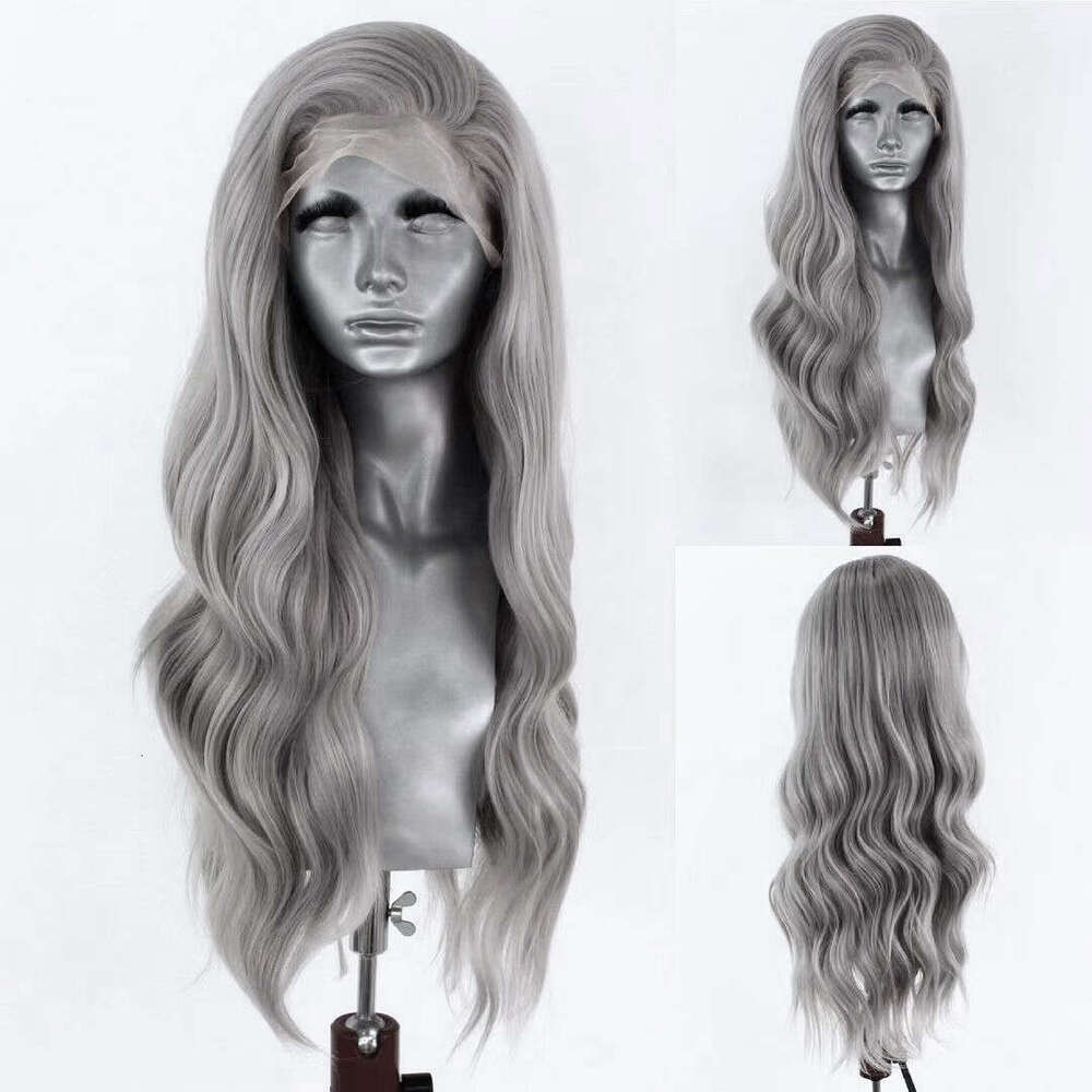 AIMEYA Sier Grey Body Wave Front Wigs For Women Natural Haire Highlighted Synthetic Lace Cosplay Wig