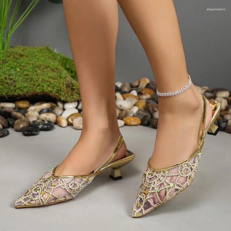 2025 S Fashion Designer Sandals Spring And Autumn Style Fashionable Comfortable Casual Versatile Mesh Sequin Pointed Toe Stiletto