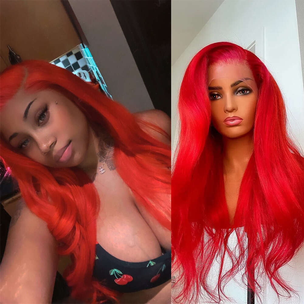 Red Cosplay Body Wave Synthetic Lace Front Wig For Women Heat Resistant Long Wavy Wigs 10% Human Hair Natural Haire