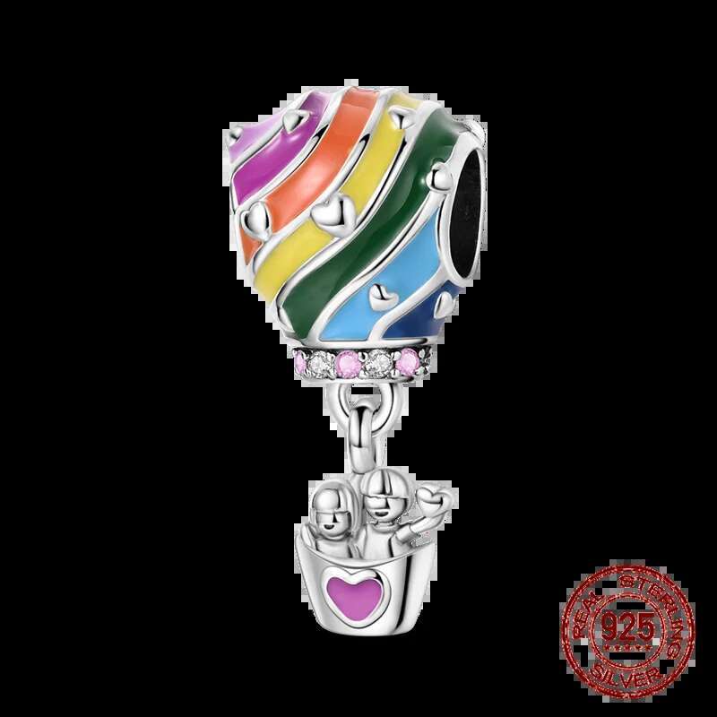 925 2024 Newest Charm Bead Hot Air Balloon Colorful Sterling Silver LOVE Family Dangle Fit Original Bracelet DIY Jewelry