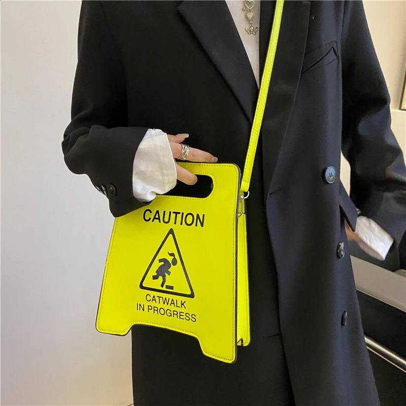 Cross body bag female creative warning letter cute fluorescent colored shoulder bag female clutch wallet Bolsa 240912