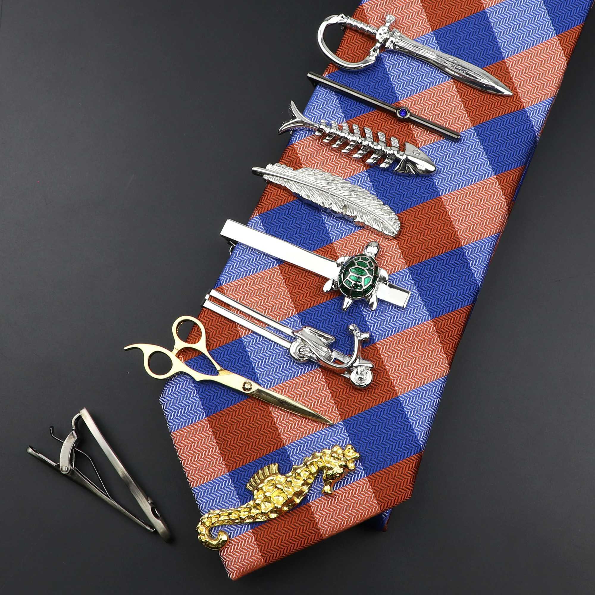 Mens metal tie clip animal tool shape bright chrome plated stainless steel necklace buckle business luxury design accessories W240914