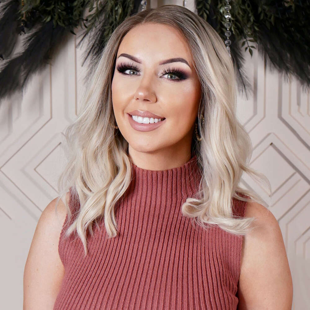 High Quality Synthetic Lace Front Wig Light Blonde With Natural Dark Roots 14" Heat Resistant Pre-Plucked Midldle Parting