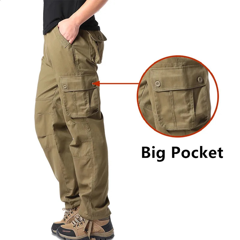 Spring And Autumn Cargo Pants Multi-Pocket Loose Work Clothes Mens Running Training Sports Pants Cotton Large Size 240911