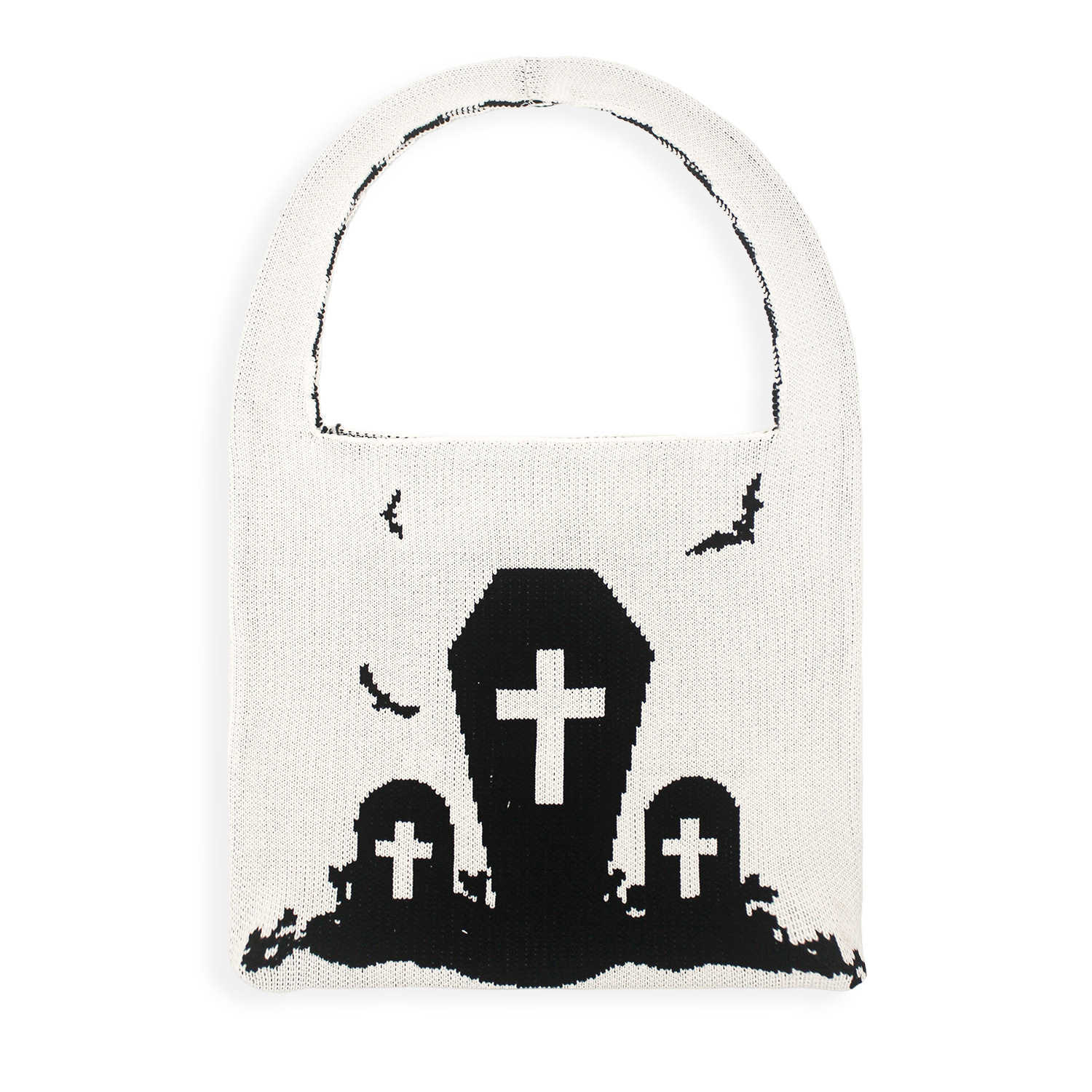 CMM Halloween Creative Funny Cemetery Tombstone Shoulder Bag Woolen Womens Bag Woven Cartoon Knitted Bag