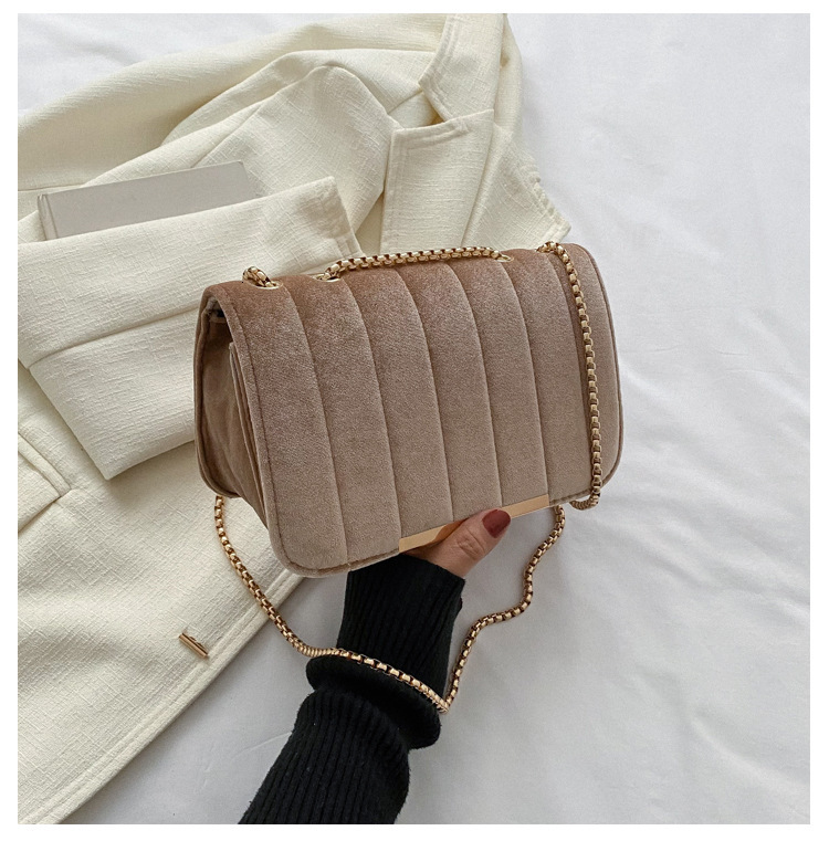 Bags Velvet Small Square 2024 Spring New Impression Gold Chain Single Shoulder Crossbody Bag Solid Color Handbag