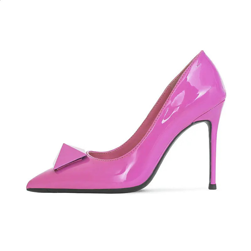 Ladies Pink Pointed Head Big Rivet High Heels Womens Leather Thick Hheel Sexy Shoes Banquet Pumps 240904