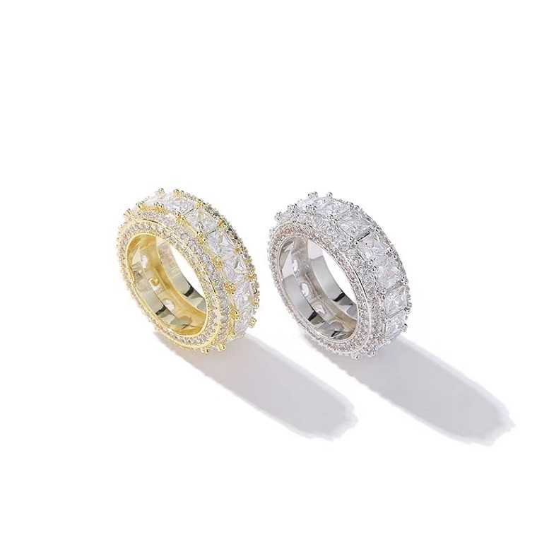 Fashionable Jewelry 18K Gold Plated 925 Sterling Silver Setting Princess Cut Moissanite Ring For Hio Hop Men