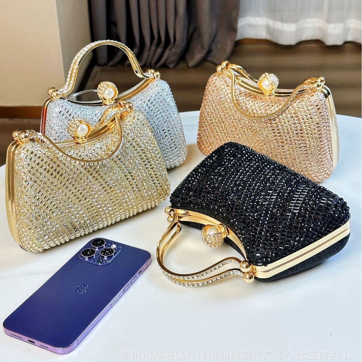 Celebrity Banquet Bag Cross Shoulder High Gui Style Shining Sequins Wave Shape Handbag Full Diamond Handle