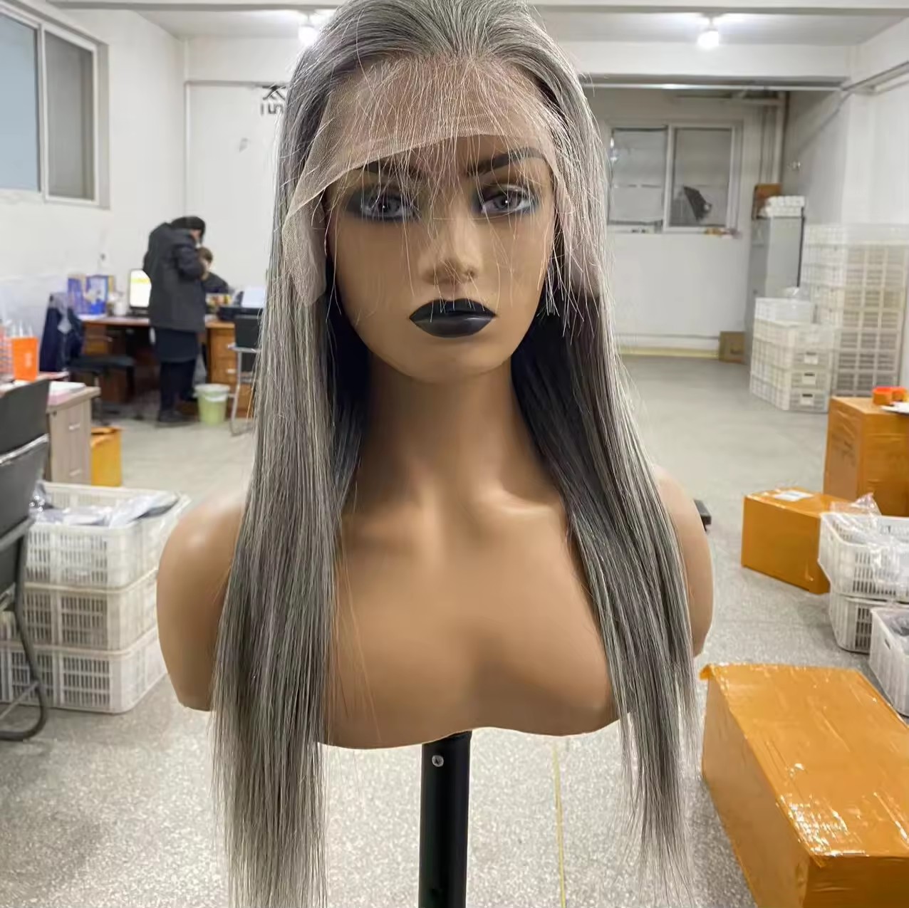 16inch graceful wavy gray lace wig human hair salt and pepper silver grey 5x5 hd lace hand wig soft invisible raw virgin brazilian hair wig natural ab