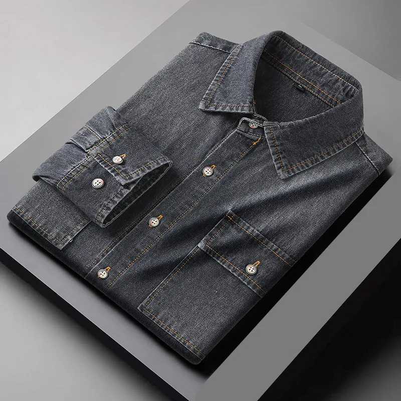 New Autumn Cotton Denim Shirts Men Slim Fit Smart Casual Solid Color Long Sleeve Mens Jeans Shirt Fashion Male Shirt 2265 W250227