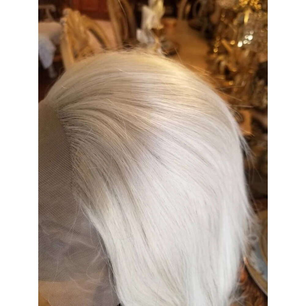 White Platinum Blonde Wavy Synthetic Lace Front Wig Heat Resistant Fiber 13X4 Daily Use/Cosplay 10% Human Hair Mixed
