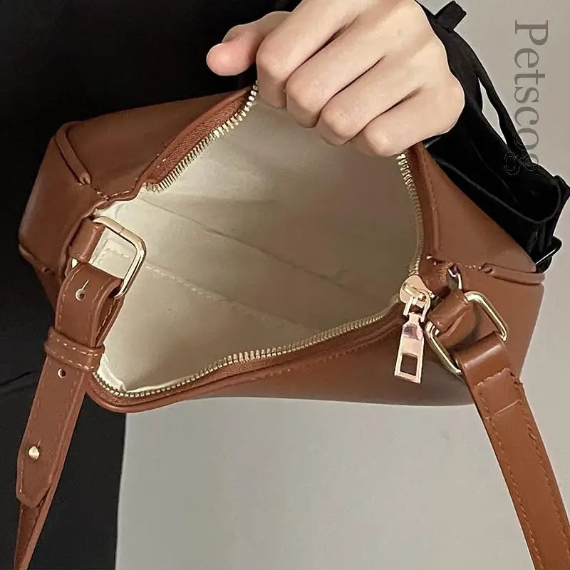 Fashion Handbags For Women Solid Color Zipper Half-moon Underarm Purse Female Summer Shoulder Bags Black White Brown 240913