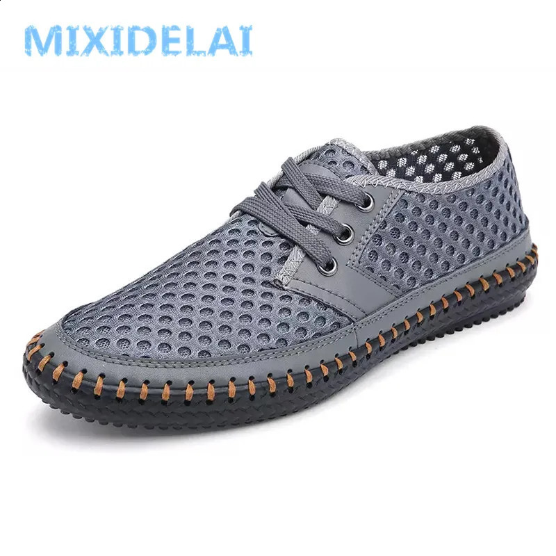 MIXIDELAI Big Size 38-48 Summer Breathable Mesh Men Casual Shoes For Comfortable Handmade Men Lace-Up Loafers Male Shoes 240909