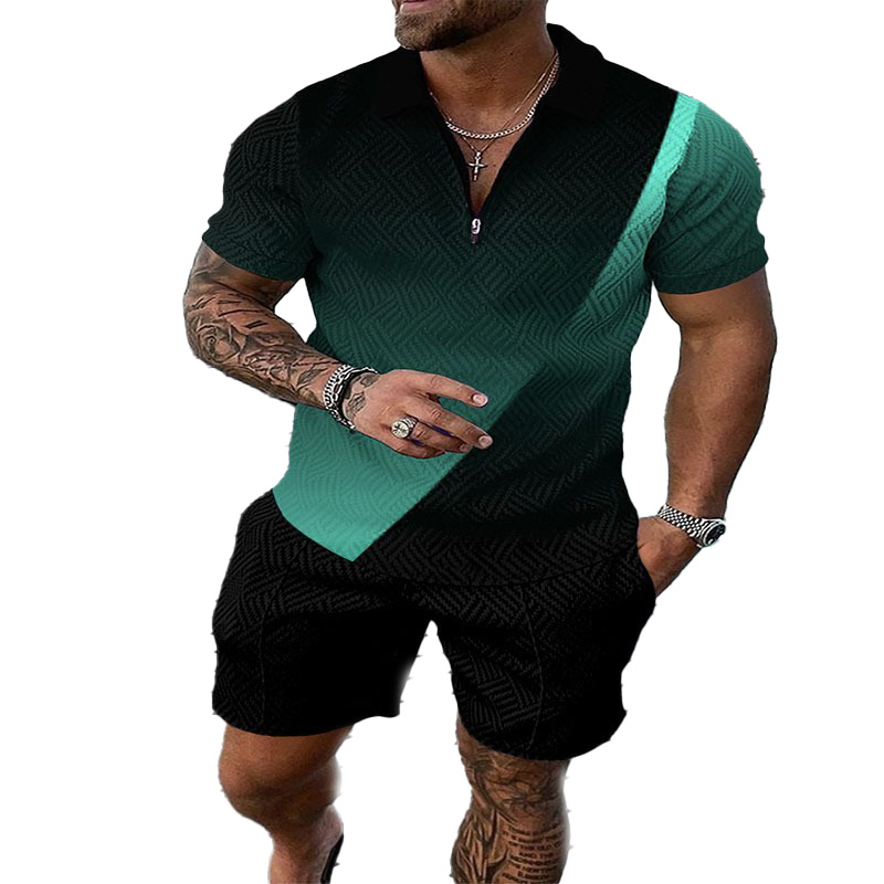 summer mens tracksuits polos print style sport clothes short sleeve shirt casual sports suit shorts For Men Designer Outfits 2 Piece Sets Fashion Suit
