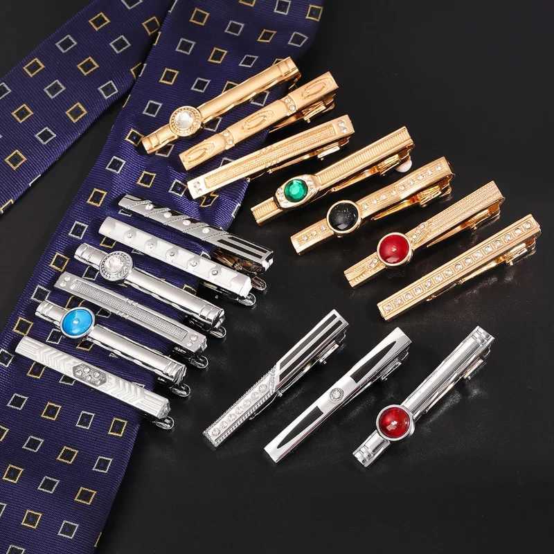 New luxury rhinestone crystal tie clip mens gold silver business wedding collar tie clip fashion jewelry W240914