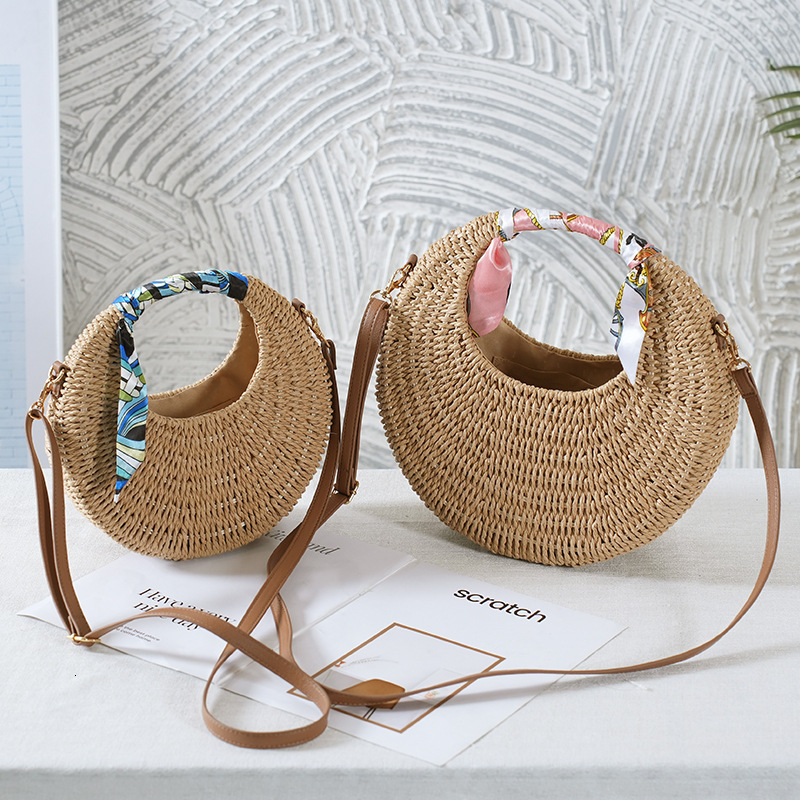 2024 New Summer Beach Grass Diagonal Straddle Weaving Women's Bag Circular Handbag Versatile