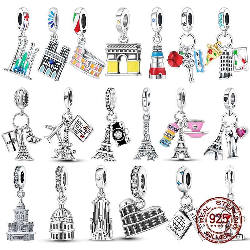 925 Sterling Silver World Famous Architecture Series-Colosseum Charm Fit Original Bracelet DIY Bead Ms Jewelry Gift