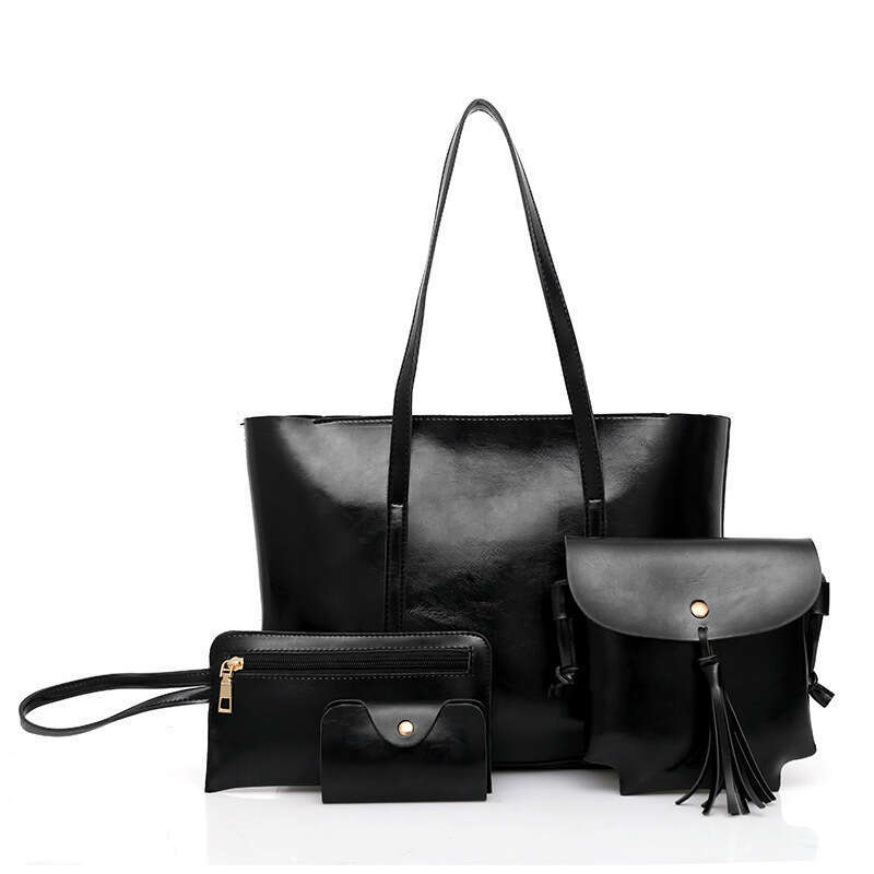 AMZZ 2024 New Fashionable Women's Oil Wax Leather Mother Four Piece Set Handheld Single Shoulder Crossbody Bag