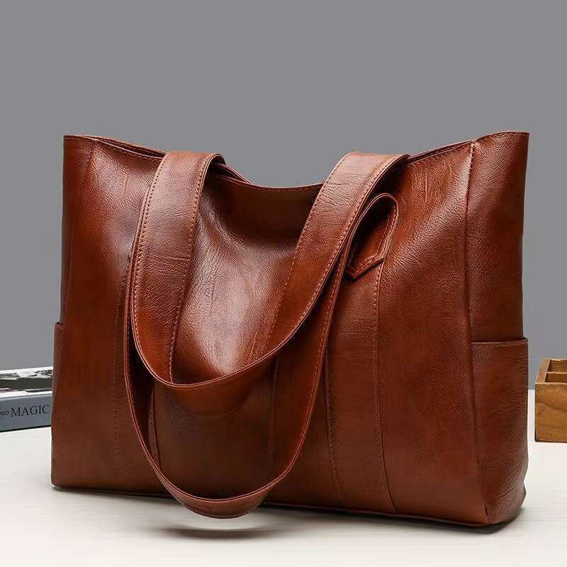 AMZZ Big for Women 2024 New Trendy Korean Edition Versatile Simple Large Capacity Tote Single Shoulder Handbag Soft Leather Women's Bag