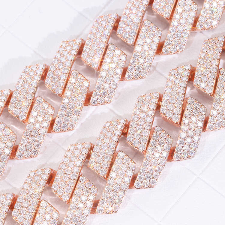 Luxury Jewelry Heavy Silver Rose Gold Plated 26MM 3Rows GRA Certificate VVS Moissanite Diamond Cuban Link Chain