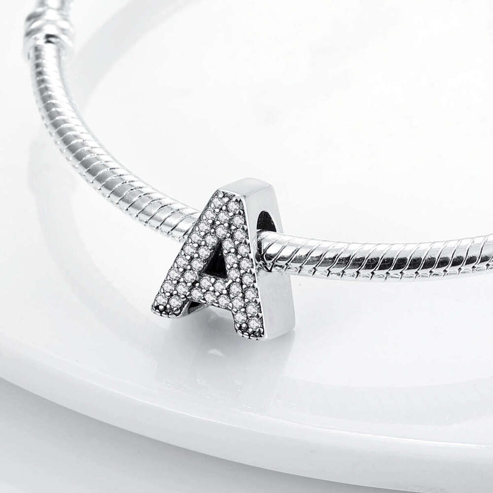 925 Sterling Silver 26 Letters Alphabet Zircon Charms Beads Fit Original Bracelets DIY Jewelry Birthday Gifts