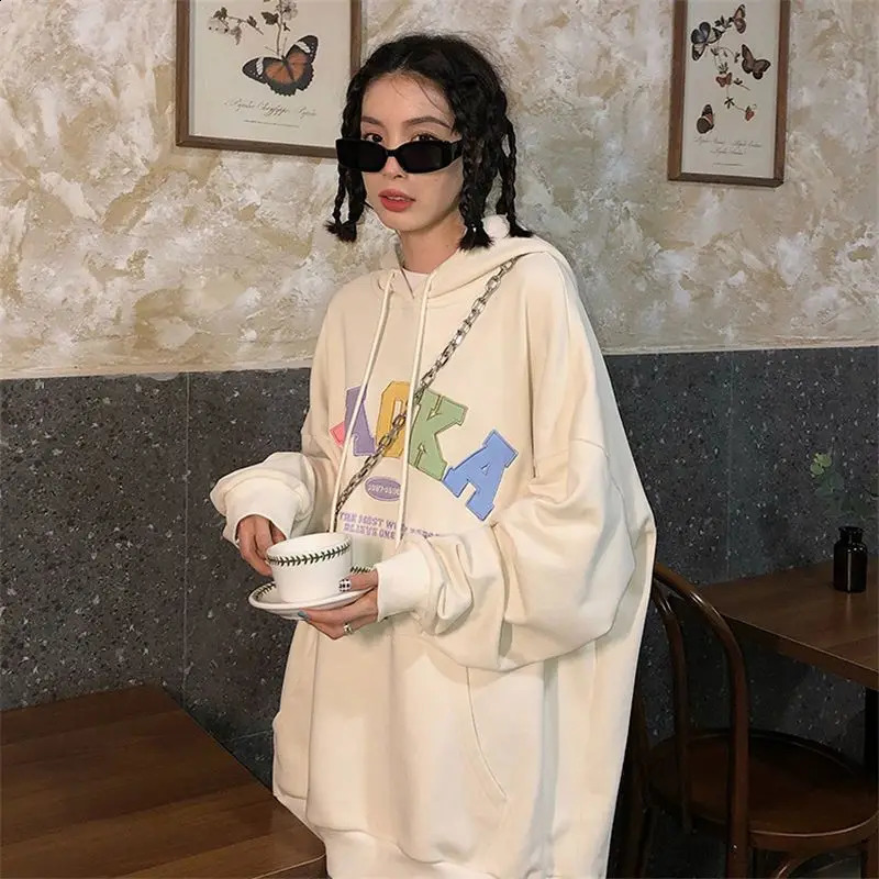 Letter Printed Hoodie Womens Hooded Pullover Loose Top Jacket 240906