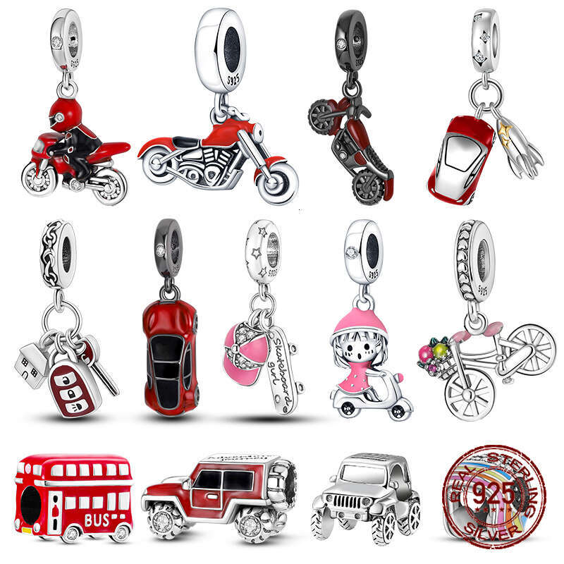 925 Silver Fashion Red Car Key bus Pendents beads Fit Original Bracelet Charms For Women Party Jewelry making diy
