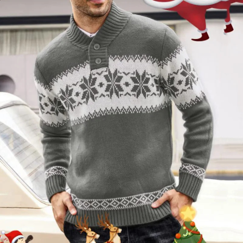 Mens Pullover Sweater Autumn and Winter Long Sleeved Christmas Casual Fashion Jacquard Knitted Sweater Clothing for Men 240904
